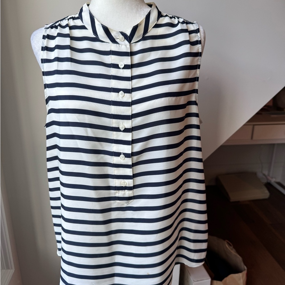 J. Crew Navy and White Striped Blouse